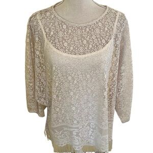 Ethyl Cream Lace Loose Poncho Style Blouse M